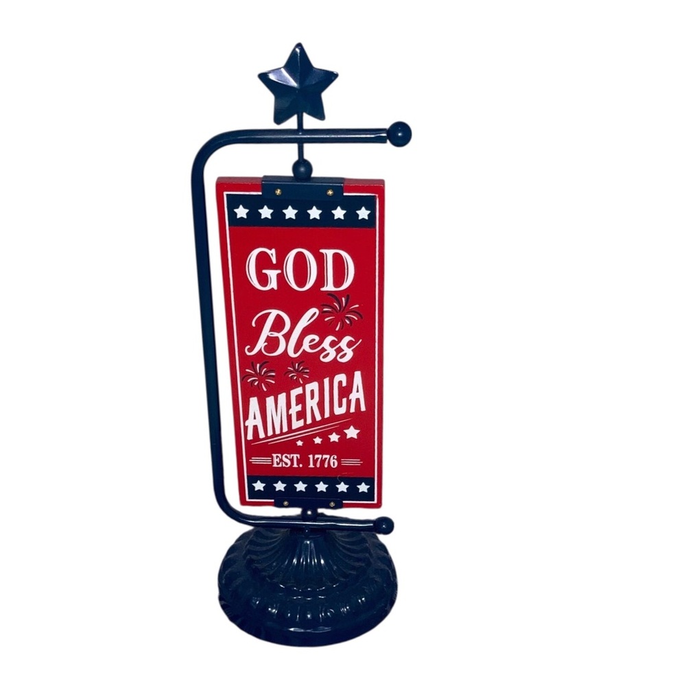 RESERVED Patriotic 'God Bless America' Table Sign - Red & Navy